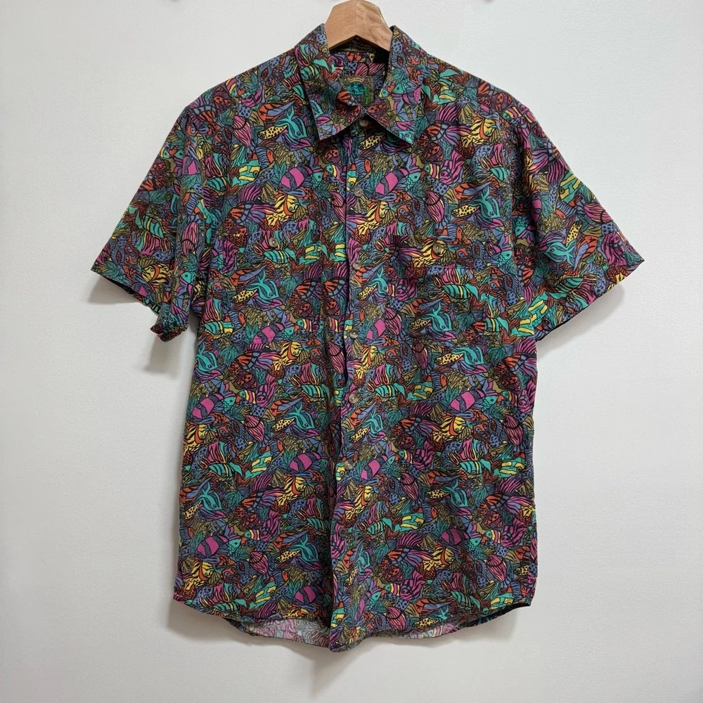 Vintage Royal Robbins World 90s Abstract Tropical Fish Button Down Shirt - Picture 2 of 10